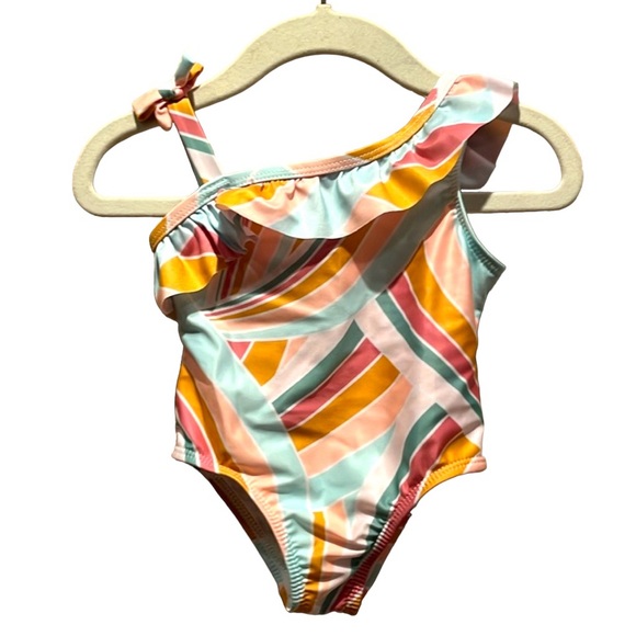 Wonder Nation Girls Neutral Mod One Piece Ruffle Swimsuit Size 12 Months - Picture 1 of 11